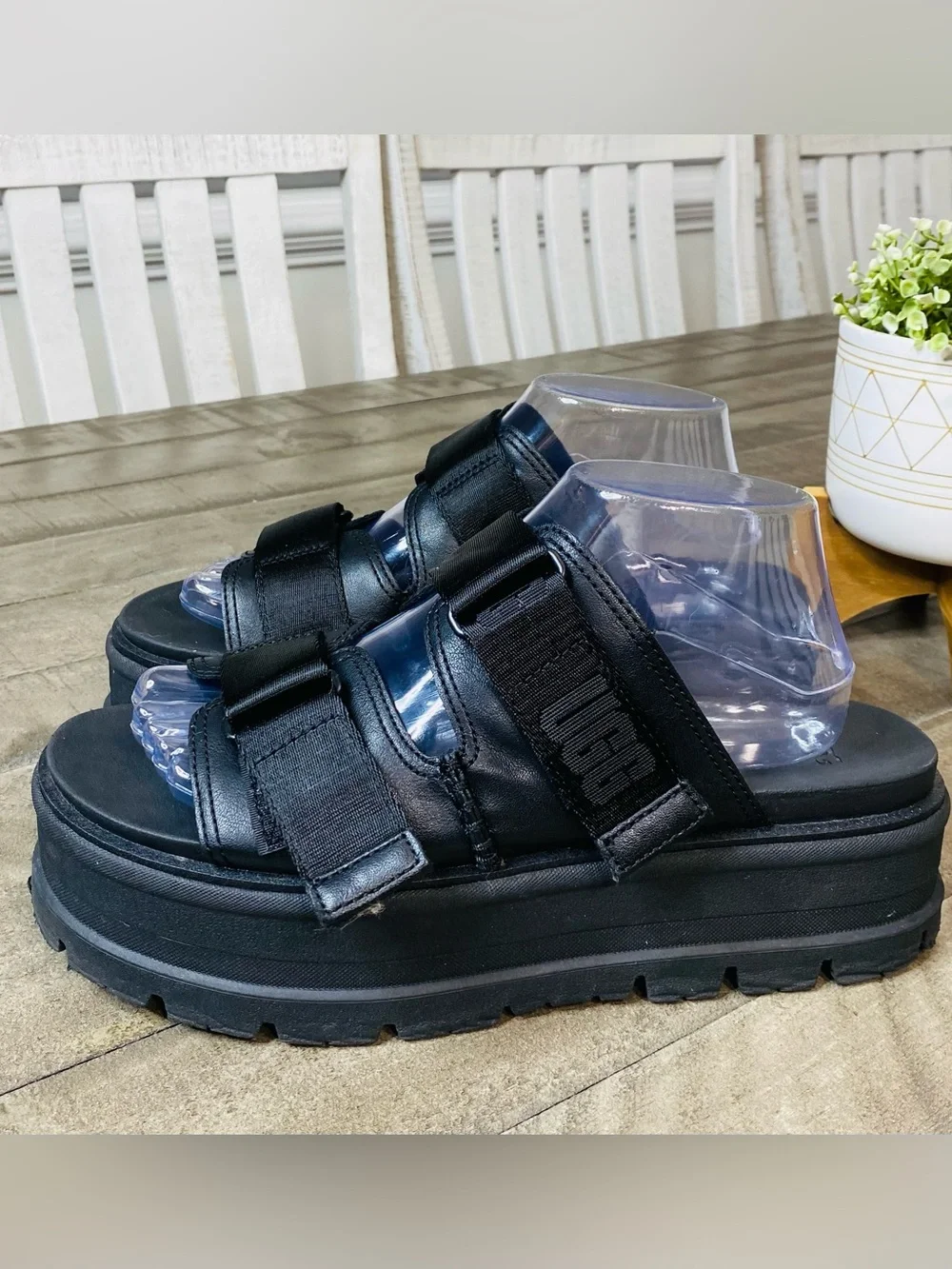 UGG Clem Black Platform Chunky Strappy Sandals Size 10